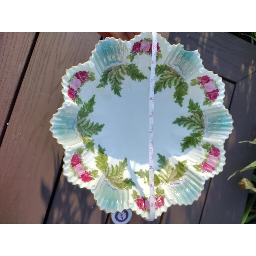 Antique Austrian Porcelain Bowl: Floral Leaf Motif, Gold Trim